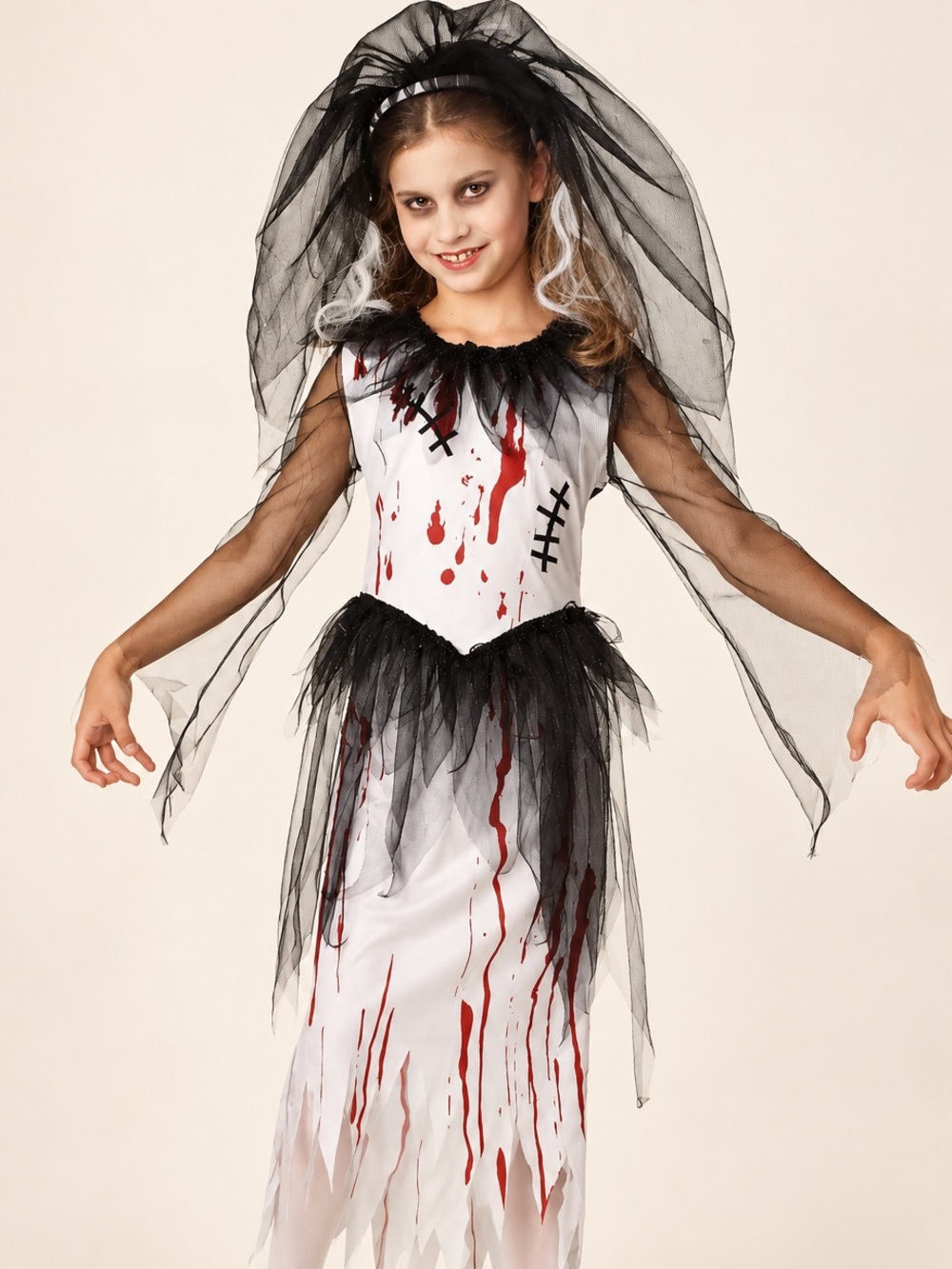 Girls Zombie Bride Halloween Costume / Bloody Ghost Costume Dress - Kids Costume